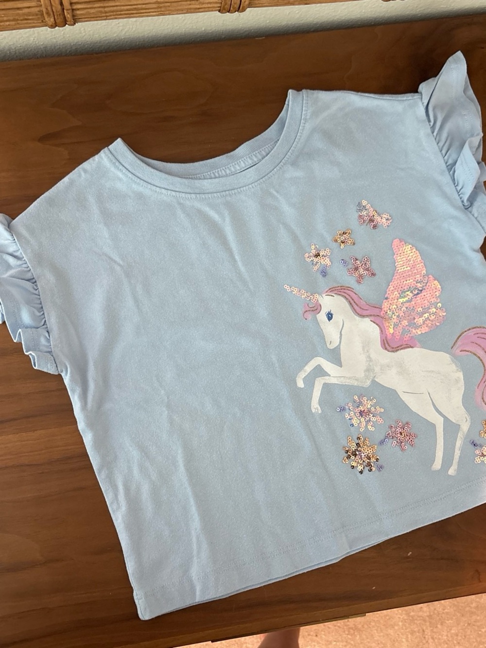 jumping beans Light Blue Unicorn Sequin Flutter Sleeve Tee